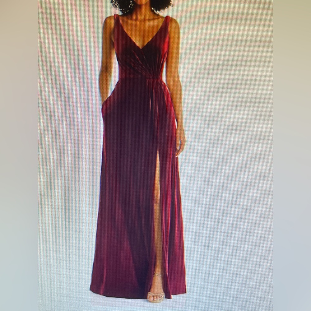 Velvet Maxi Dress With Shirred Bodice and Front Slit